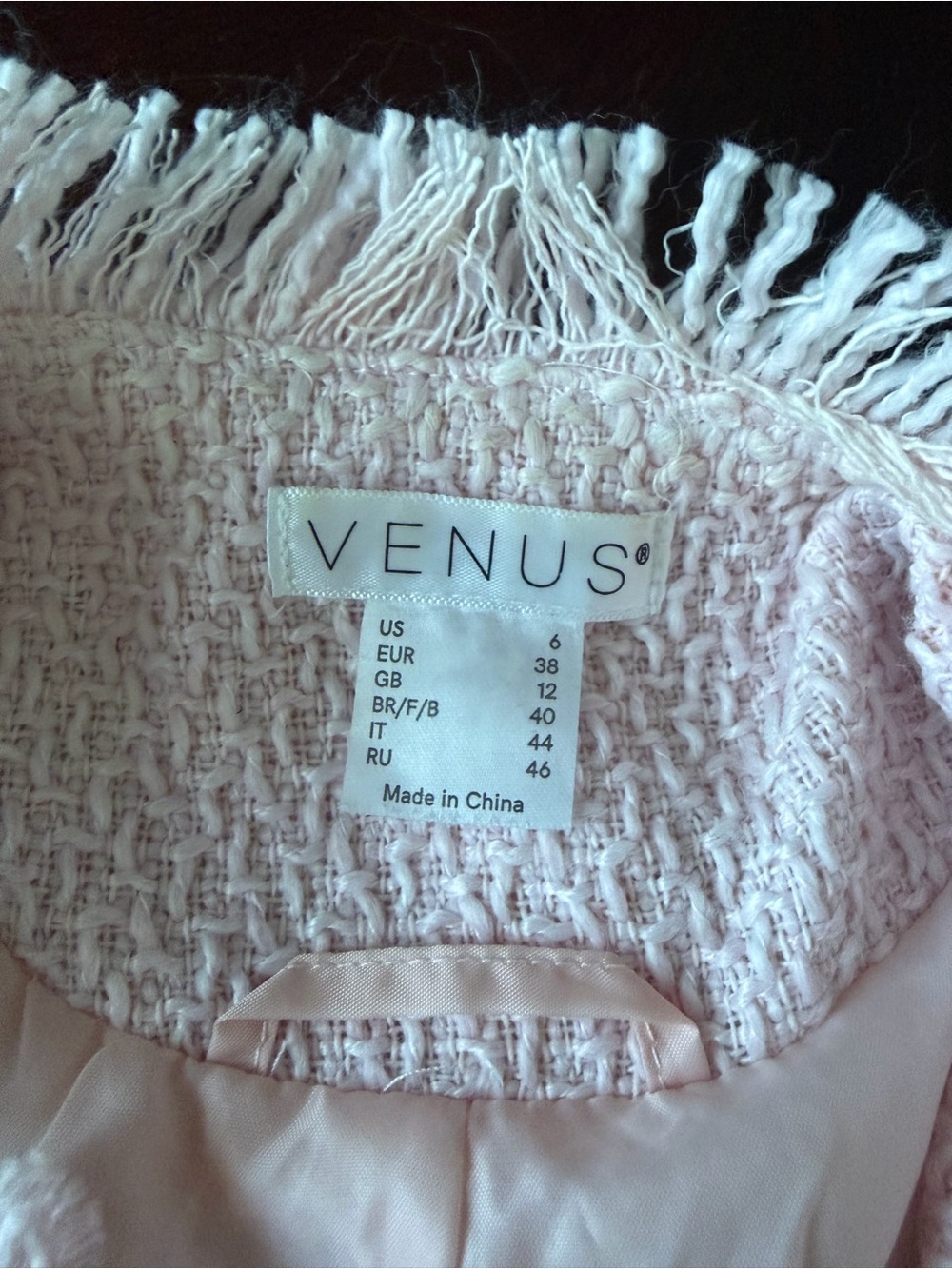 VENUS Pale Pink Fringe Tweed Blazer Coat - Picture 3 of 5
